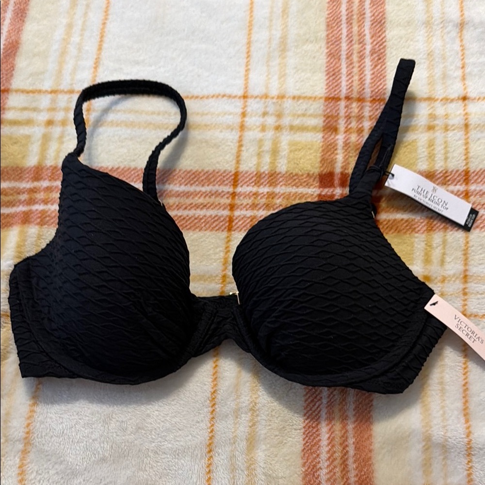 Victoria's Secret Black Textured Bikini Top